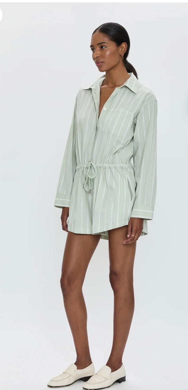 Amelie Romper- Pistachio Stripe – Coquette Boutique