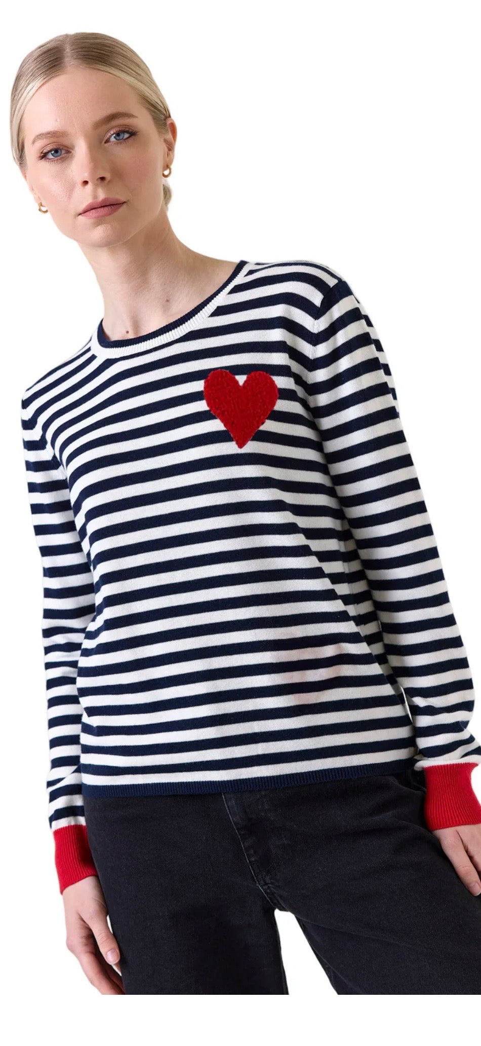 Heart Embroidery Stripe Crew