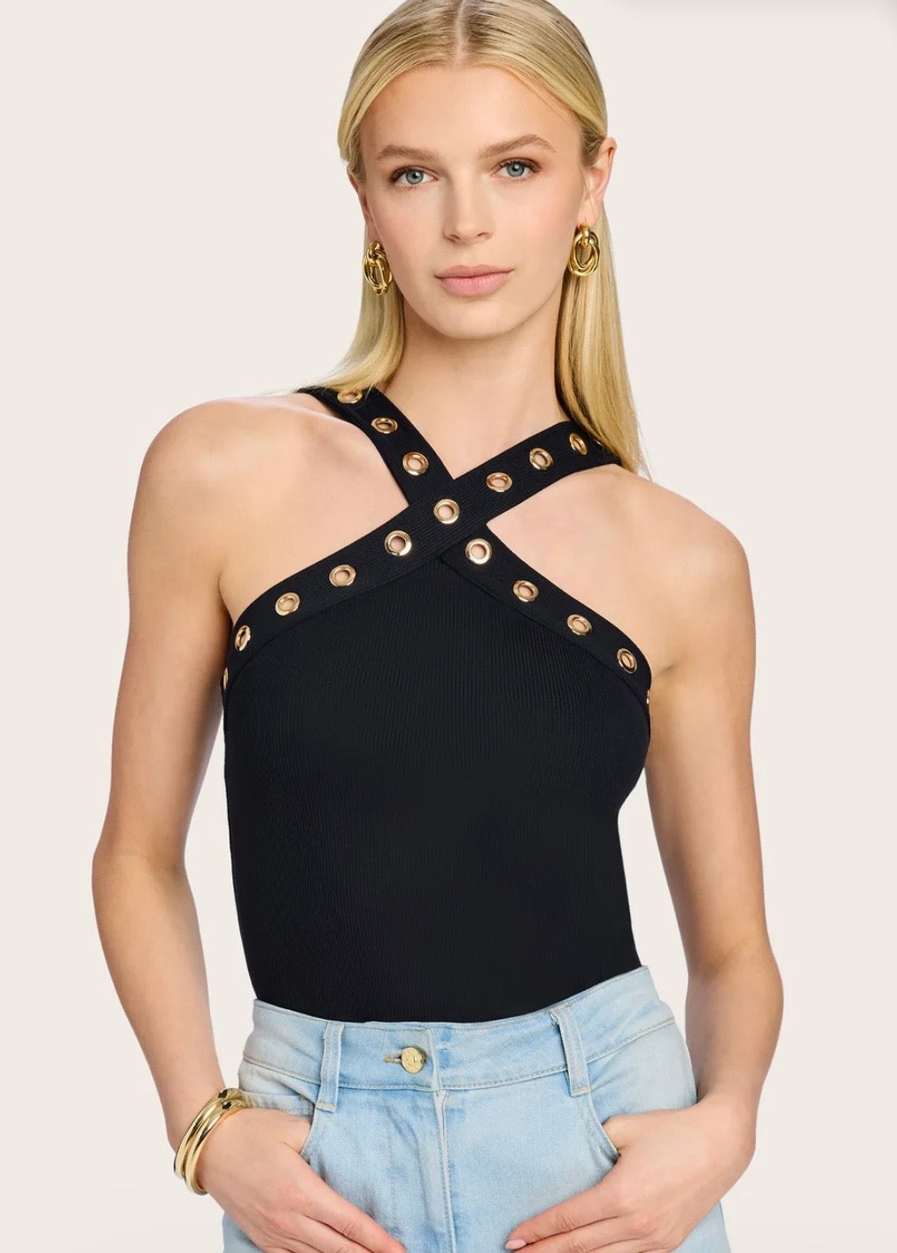 Sabeen Grommet Bodysuit- Black