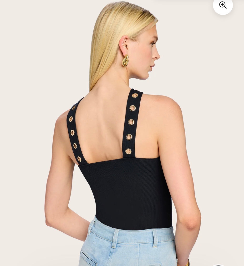 Sabeen Grommet Bodysuit- Black