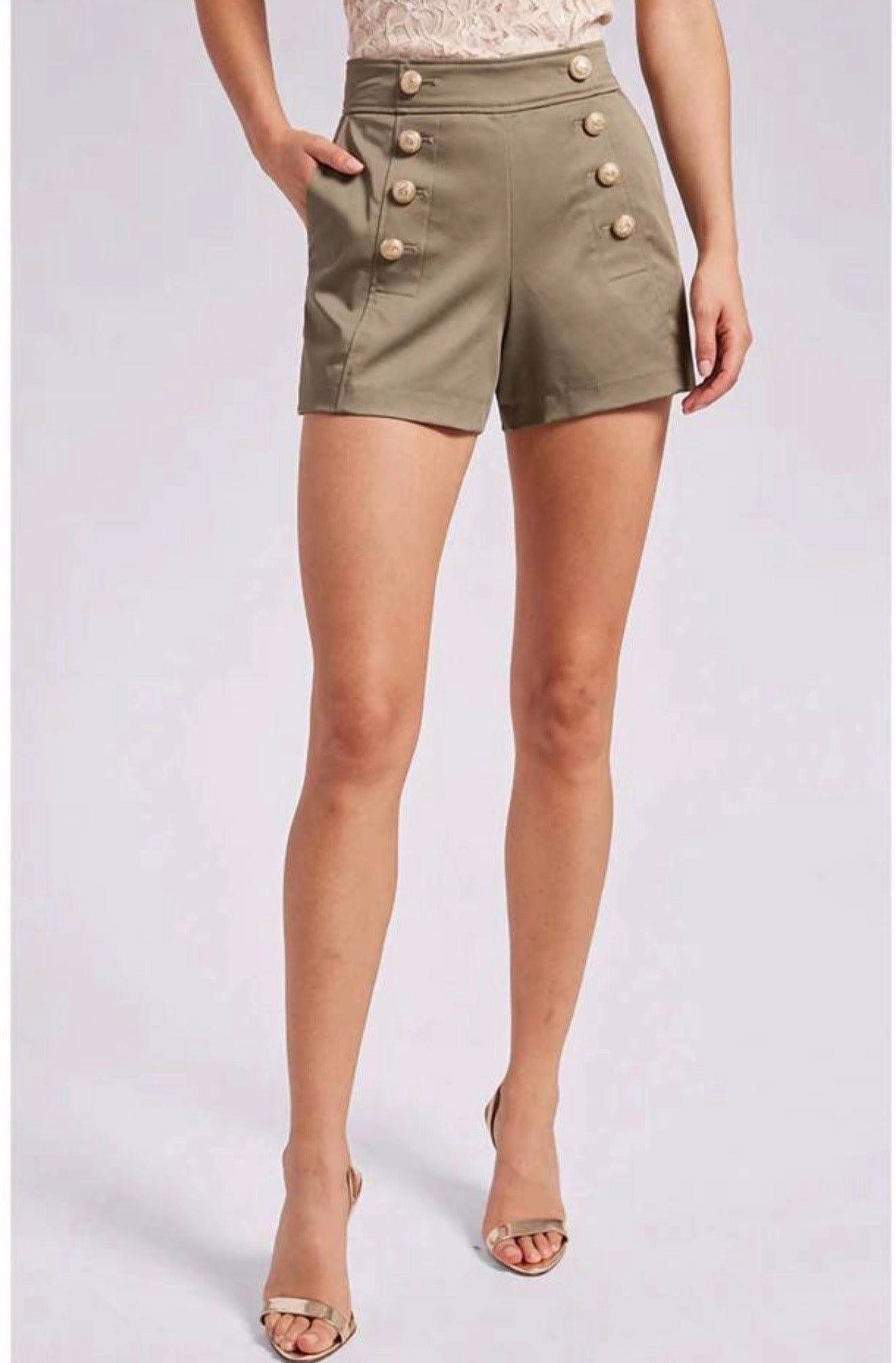 Emma Garbardine Shorts- Olive