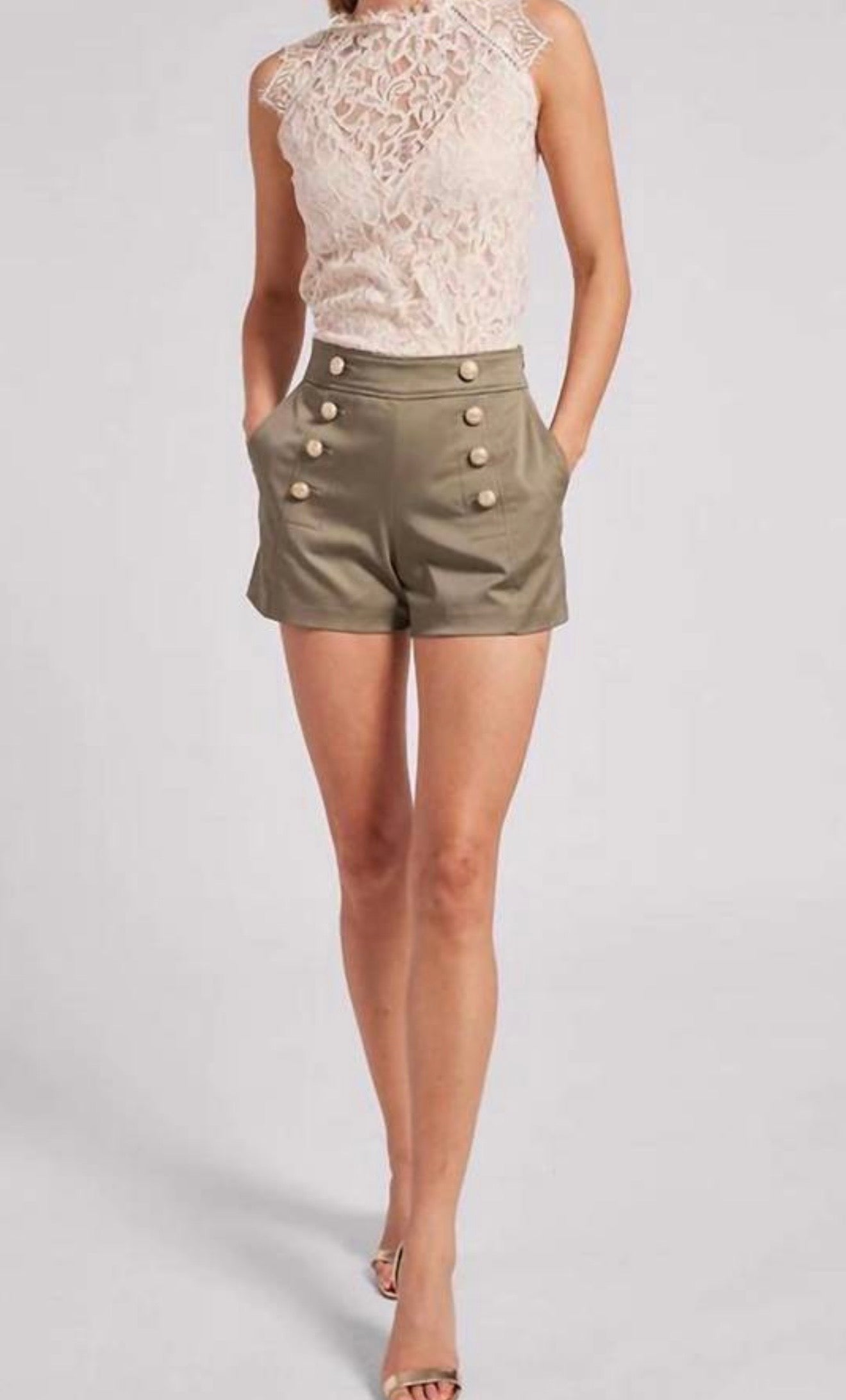 Emma Garbardine Shorts- Olive