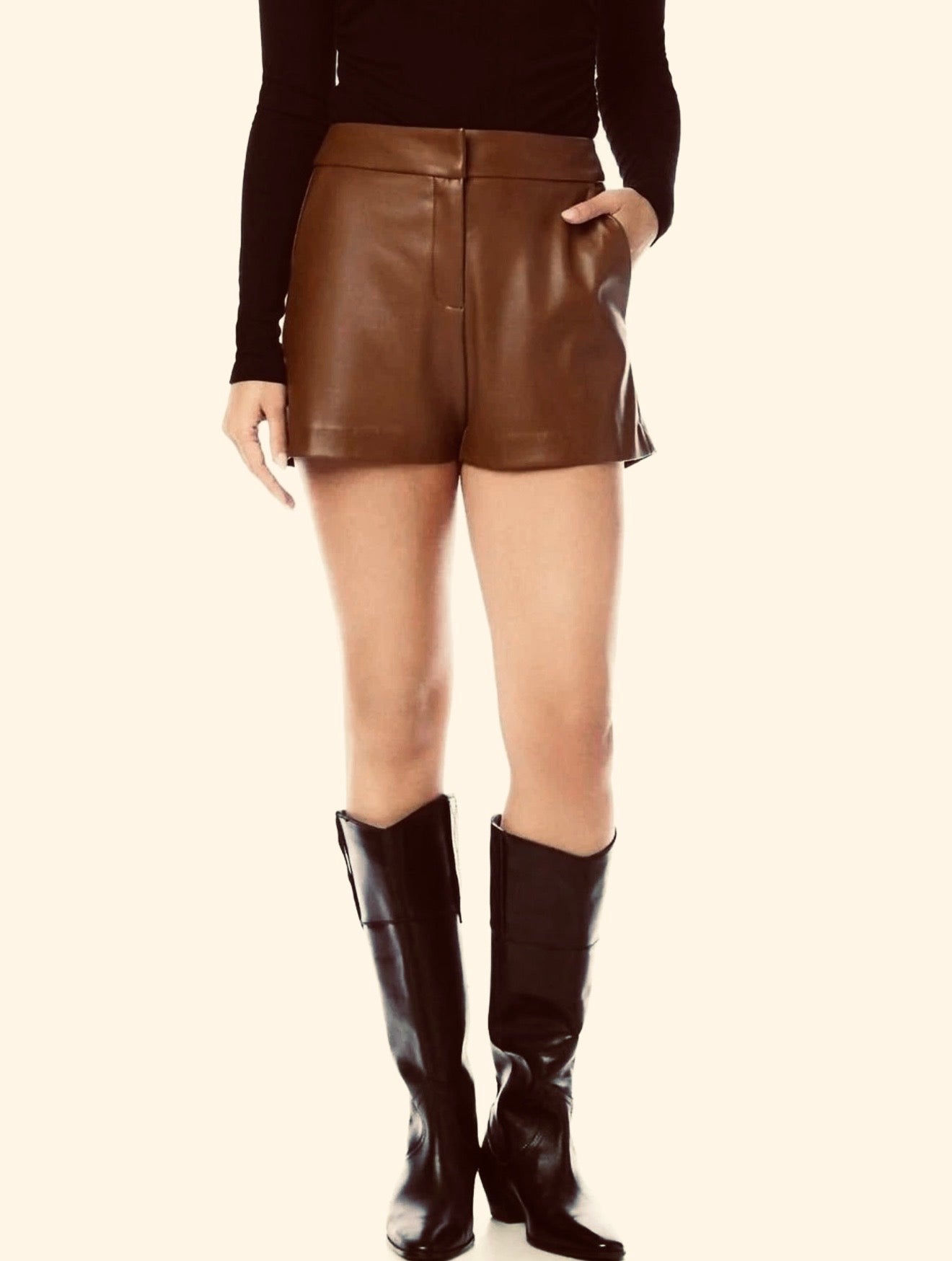 Faux Leather Shorts- Brown