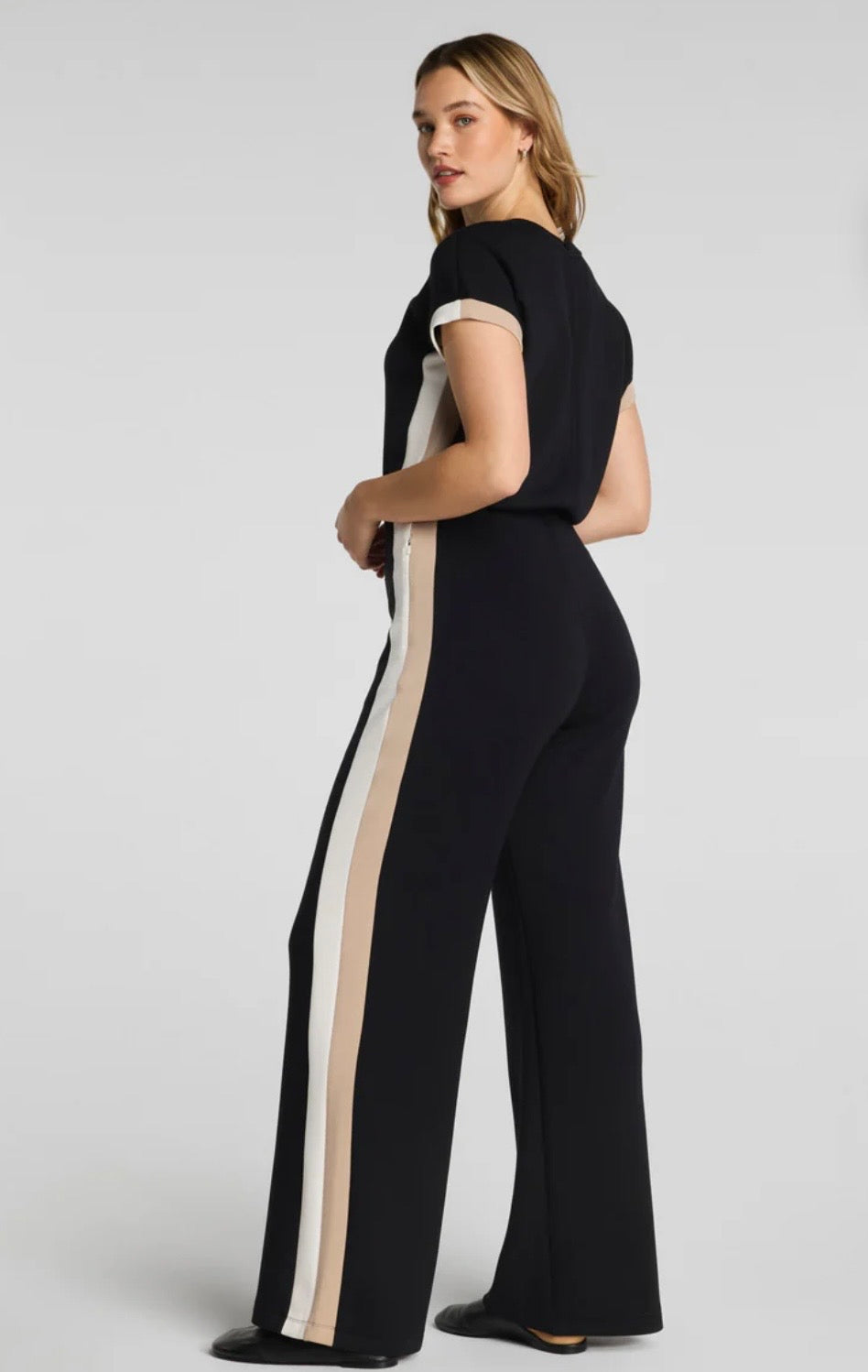 Colorblock Jumpsuit- Very Black Stripe