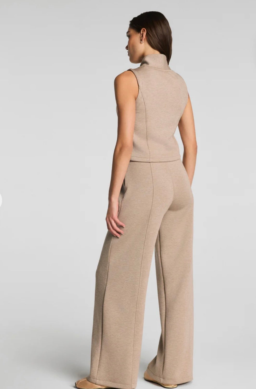 Shawl Collar Half Zip Jumpsuit- Dune Heather