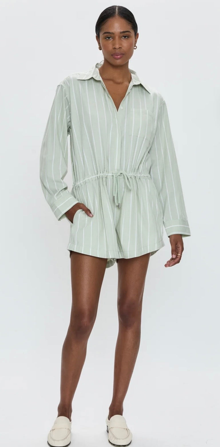 Amelie Romper- Pistachio Stripe