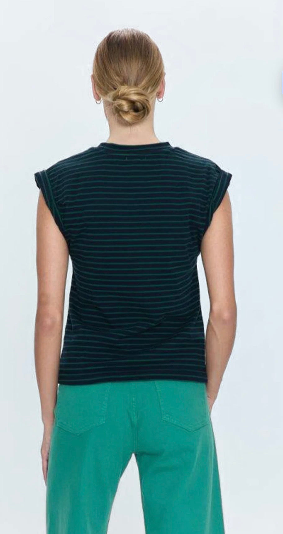 Olivia Twisted Sleeve Marina- Navy/Green Stripe