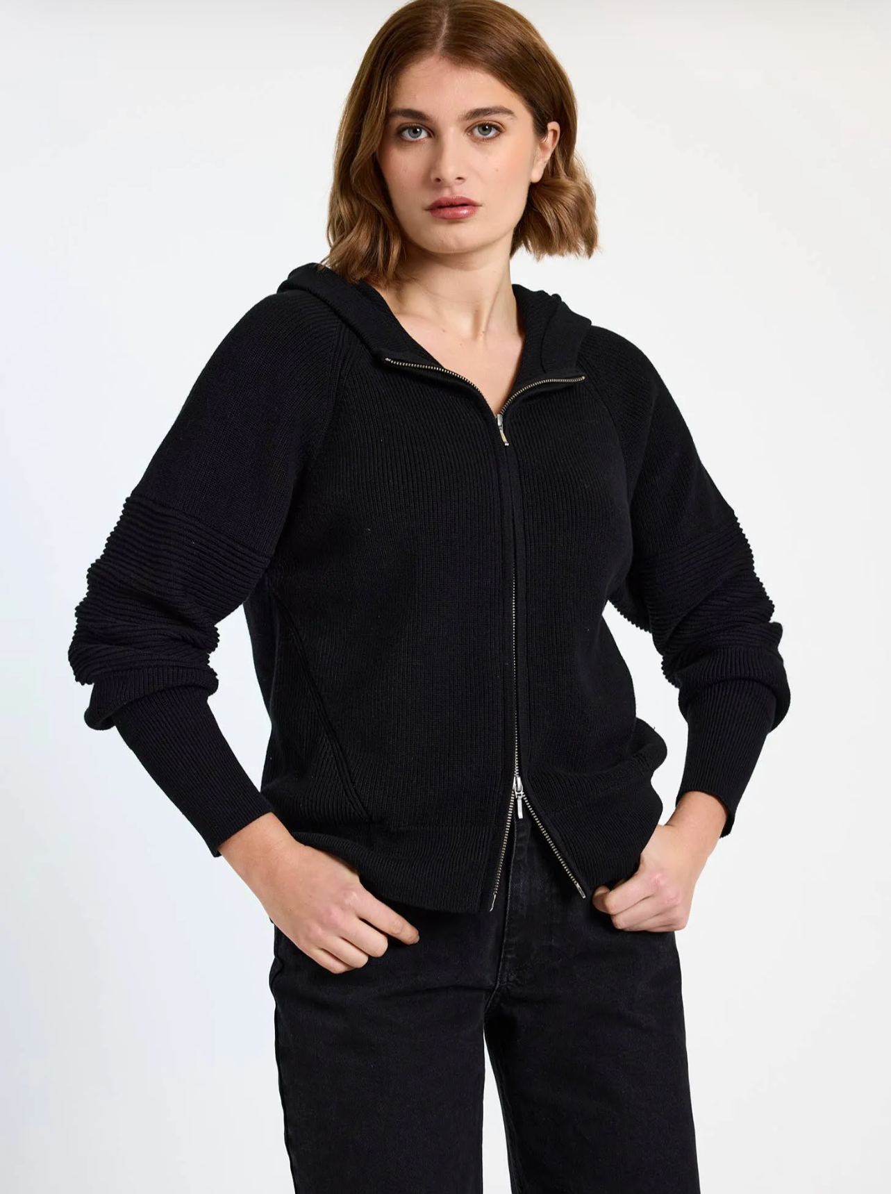 Lana Rib Detail Zip Hoodie